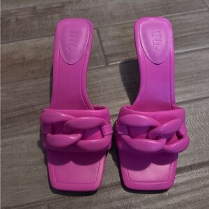INC International Concepts Women's Fuchsia Chain Slide Sandals Heels